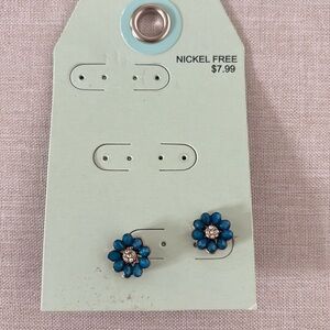 Teal flower earrings